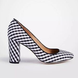 Ann Taylor Emeline Size 9 1/2 Black & White Gingham Round Toe Block Heel
